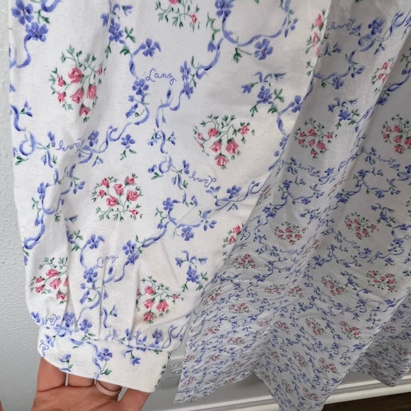 Lanz of Salzburg Nightgown Size XS Cotton White Floral Long Lounge Sleepwear PJs - Picture 8 of 13